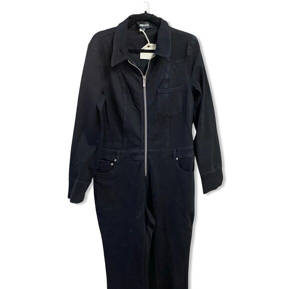 SER.O.YA Dee Dee Black denim Flares Jumpsuit bell bottom stretch zip NWT XL - Picture 10 of 12